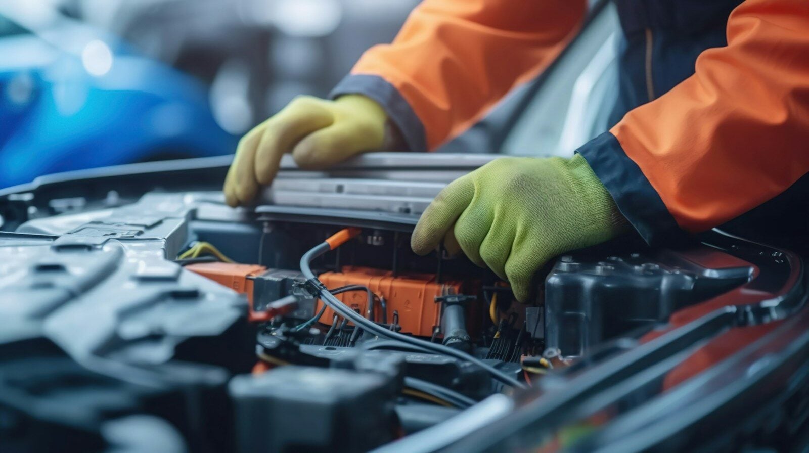 a man working on a car engine in a garage